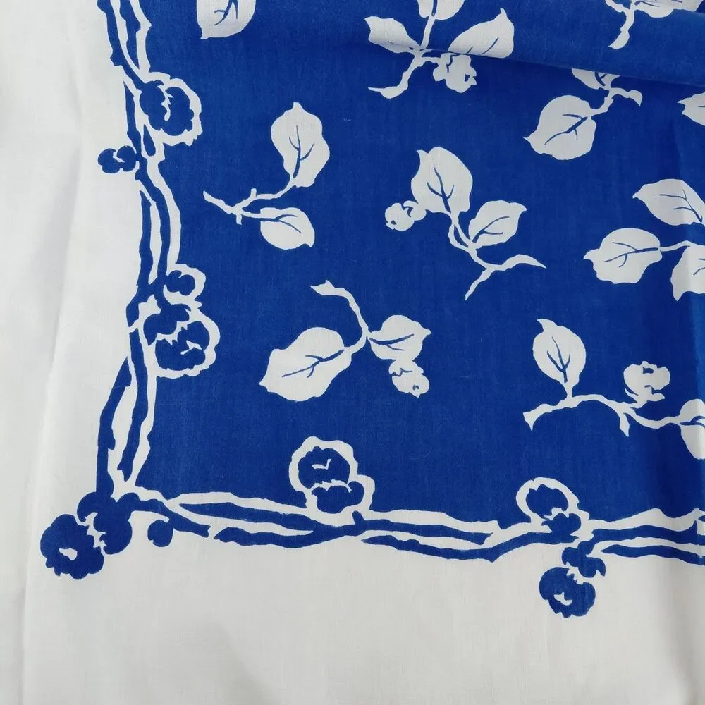 Vtg Blue White Floral Table Cloth Square Bridge Table 1950's 44x46